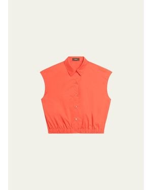 Theory Button-Front Cap-Sleeve Shirt - Orange