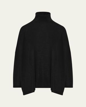 Eskandar Wide Scrunch Neck Top (Mid Plus Length) - Black