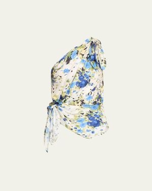A.L.C. Ellianna One-Shoulder Satin Scarf Top - Blue