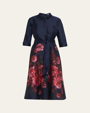 Teri Jon Floral Paisley Jacquard Midi Shirtdress - Blue