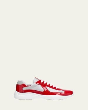 Prada America's Cup Patent Leather Patchwork Sneakers - Red