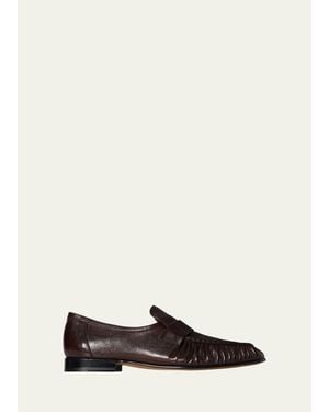 The Row Soft Grained Leather Penny Loafers - White