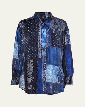 R13 Long-Sleeve Silk Patchwork Shirt - Blue