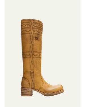 Miu Miu 50Mm Western Leather Knee-High Boots - Natural