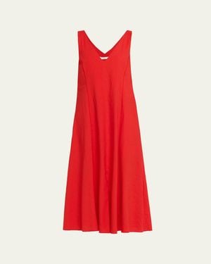 Vince V-Neck Linen Midi Dress - Red