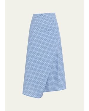 6397 Draped Plaid Wrap Midi Skirt - Blue