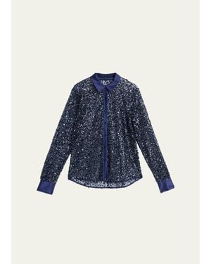 Prabal Gurung Sequined Tulle Slim-Fit Button-Down Shirt - Blue