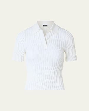 Akris Zigzag Rib Knit Short-Sleeve Polo Sweater - White