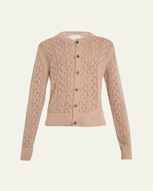 Dries Van Noten Poly-Blend Openwork Cardigan Sweater - Natural
