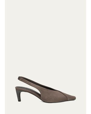 Brunello Cucinelli Suede Snip-Toe Slingback Pumps - White