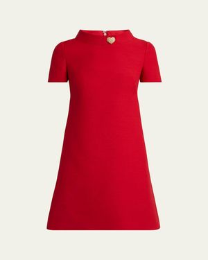 Valentino Garavani Crepe Couture Crystal Heart Mini Dress - Red
