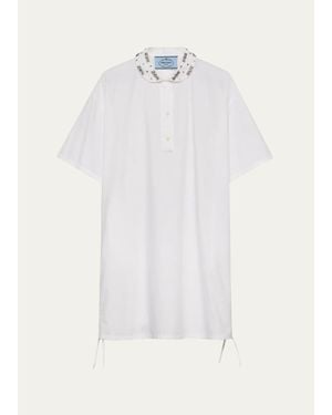 Prada Embellished Cotton-Blend Mini Polo Dress - White