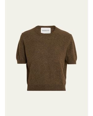 Nackiyé Pearl Cashmere Short-Sleeve Sweater - Brown