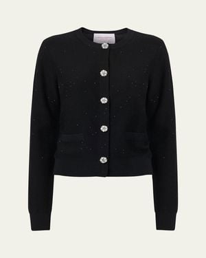 Carolina Herrera Shimmering Wool Crewneck Cardigan - Black