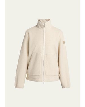 Moncler Fleece Stand Collar Full-Zip Cardigan - Natural