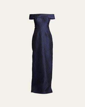 Teri Jon Off-Shoulder Jacquard Column Gown - Blue