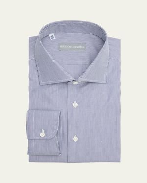 Bergdorf Goodman Cotton Petite Bengal Stripe Dress Shirt - Blue
