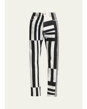 Versace Two-Tone Greca Paneled Straight-Leg Pants - White