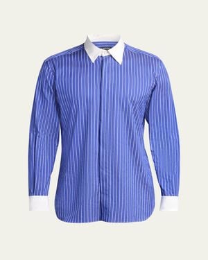 Tom Ford Silk Pinstripe Contrast-Trim Dress Shirt - Blue