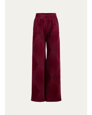 Silvia Tcherassi Colbie Metallic Diamond Velvet Wide-Leg Pants - Red