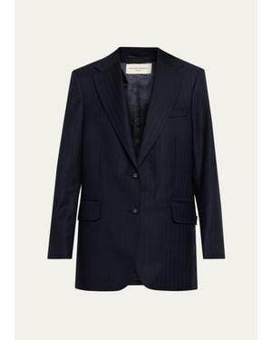 Officine Generale Edona Italian Herringbone Wool Tailored Jacket - Blue