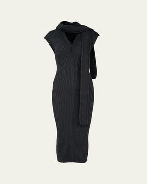 AISLING CAMPS Scarf-Neck Sleeveless Rib Knit Midi Dress - Blue