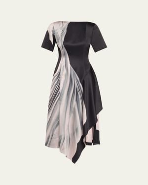 Jason Wu Dancing Pleat Short-Sleeve Asymmetric Midi Dress - Multicolor