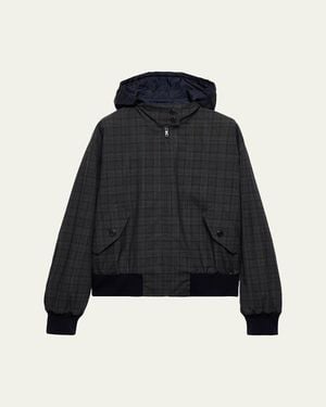 Prada Prince Of Wales Checked Wool Jacket With Hood - Black