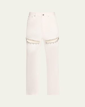 Area Crystal Slit Straight-Leg Jeans - Natural