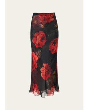 Carolina Herrera Rose-Print Chiffon Midi Skirt - Red