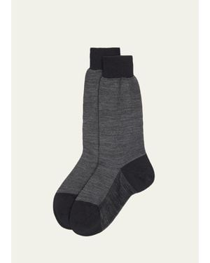 Bresciani Cotton Oxford Weave Mid-Calf Socks - Blue