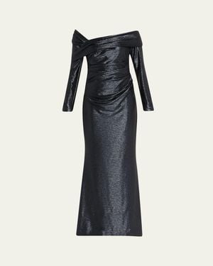 Talbot Runhof Off-The-Shoulder Draped Mirabal Stretch Gown - Black