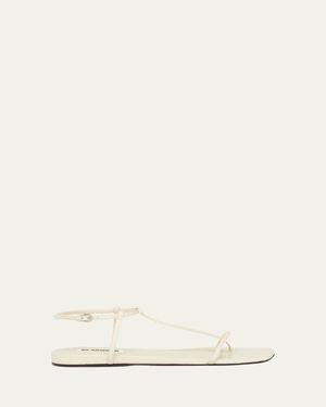 Jil Sander Leather T-Strap Sandals - Natural