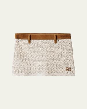 Miu Miu Cotton Crochet Pelle Mini Skirt - Natural