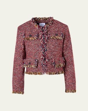 Akris Punto Fringed Tweed Open Short Jacket - Red