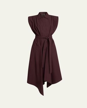 Proenza Schouler Adinna Sleeveless Belted Handkerchief Midi Shirtdress - Red