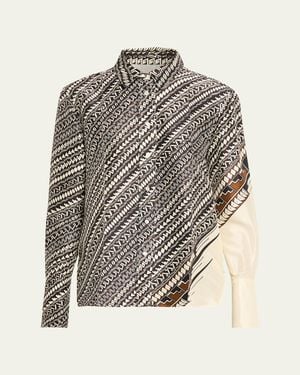 Heirlome X Alex Jurado Geometric Silk Button-Down Shirt - Gray