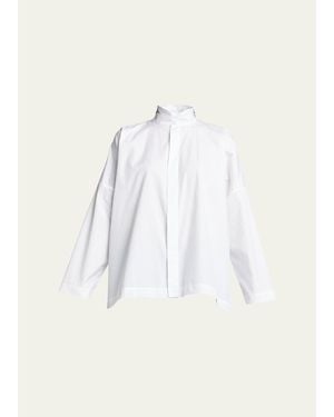 Eskandar Wide Longer-Back Double Stand Collar Shirt (Mid Plus Length) - Natural