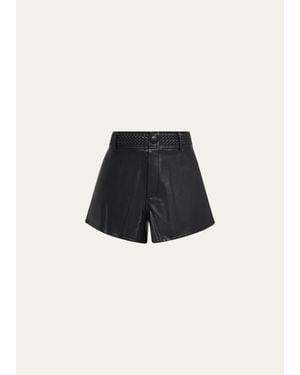 L'Agence Virelle Braided-Waistband Faux-Leather Shorts - Black