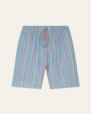 The Elder Statesman Jacquard Stripe Silk Ball Shorts - Blue