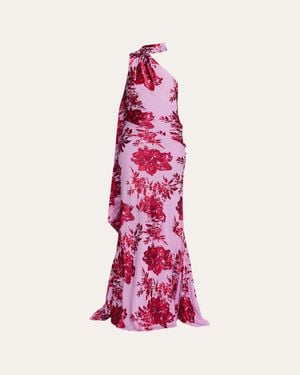 retroféte Lorenna Floral One-Shoulder Scarf Gown - Pink