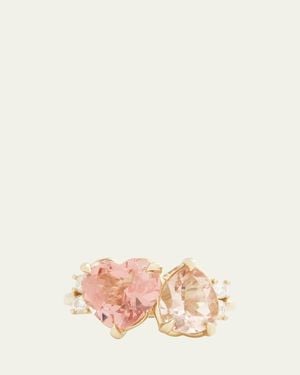 Jamie Wolf 18K Tourmaline Heart And Morganite Pear Ring With Diamonds - Pink