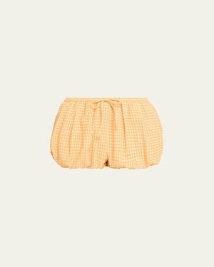 Jonathan Simkhai Addie Textured Gingham Bubble Shorts - Natural