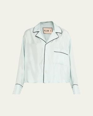 Plan C Long-Sleeve Cotton Twill Pajama Shirt - Blue