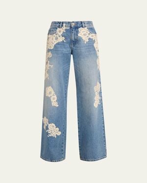 LoveShackFancy Bambie Lace Applique Jeans - Blue