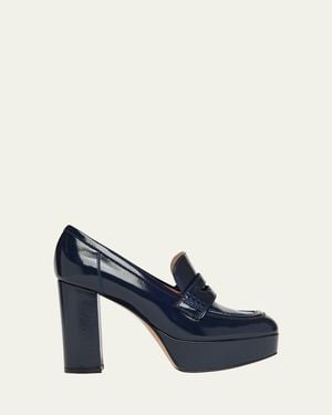Gianvito Rossi 70Mm Patent Platform Penny Loafers - Blue