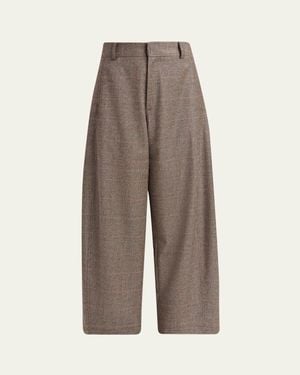Kiton Wool-Cashmere Check Barrel-Leg Pants - Multicolor
