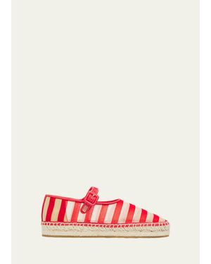 Loeffler Randall Clover Striped Mesh Mary Jane Espadrilles - Red