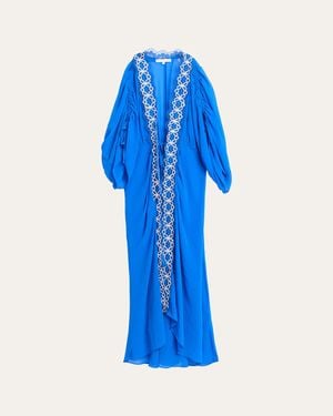 Ramy Brook Riley Embroidered Maxi Robe Dress - Blue