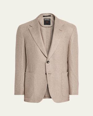 ZEGNA Silk And Cashmere Houndstooth Notch-Lapel Sport Coat - Natural